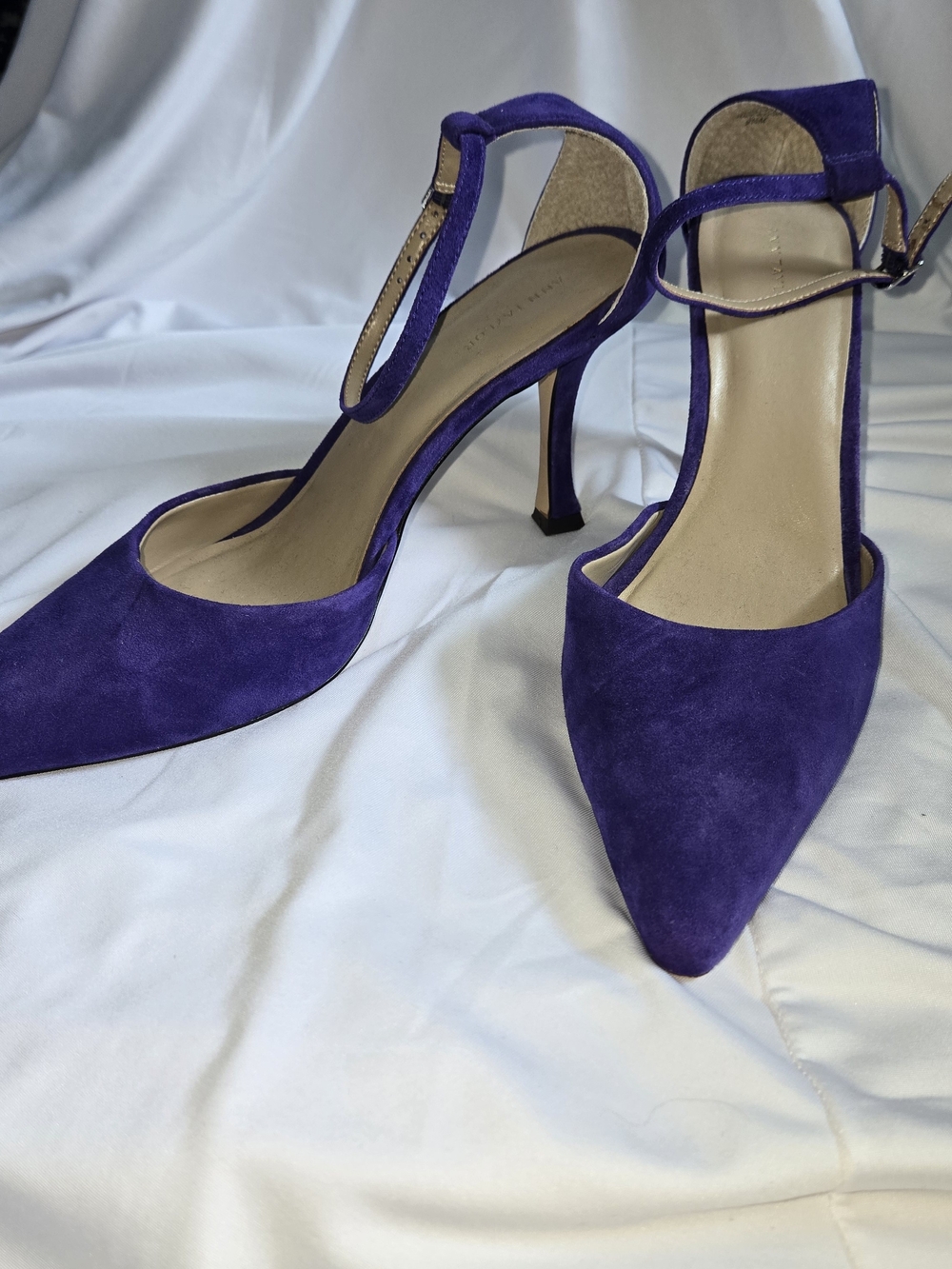 Ann Taylor Purple Suede T-Strap Pointed Toe Heels